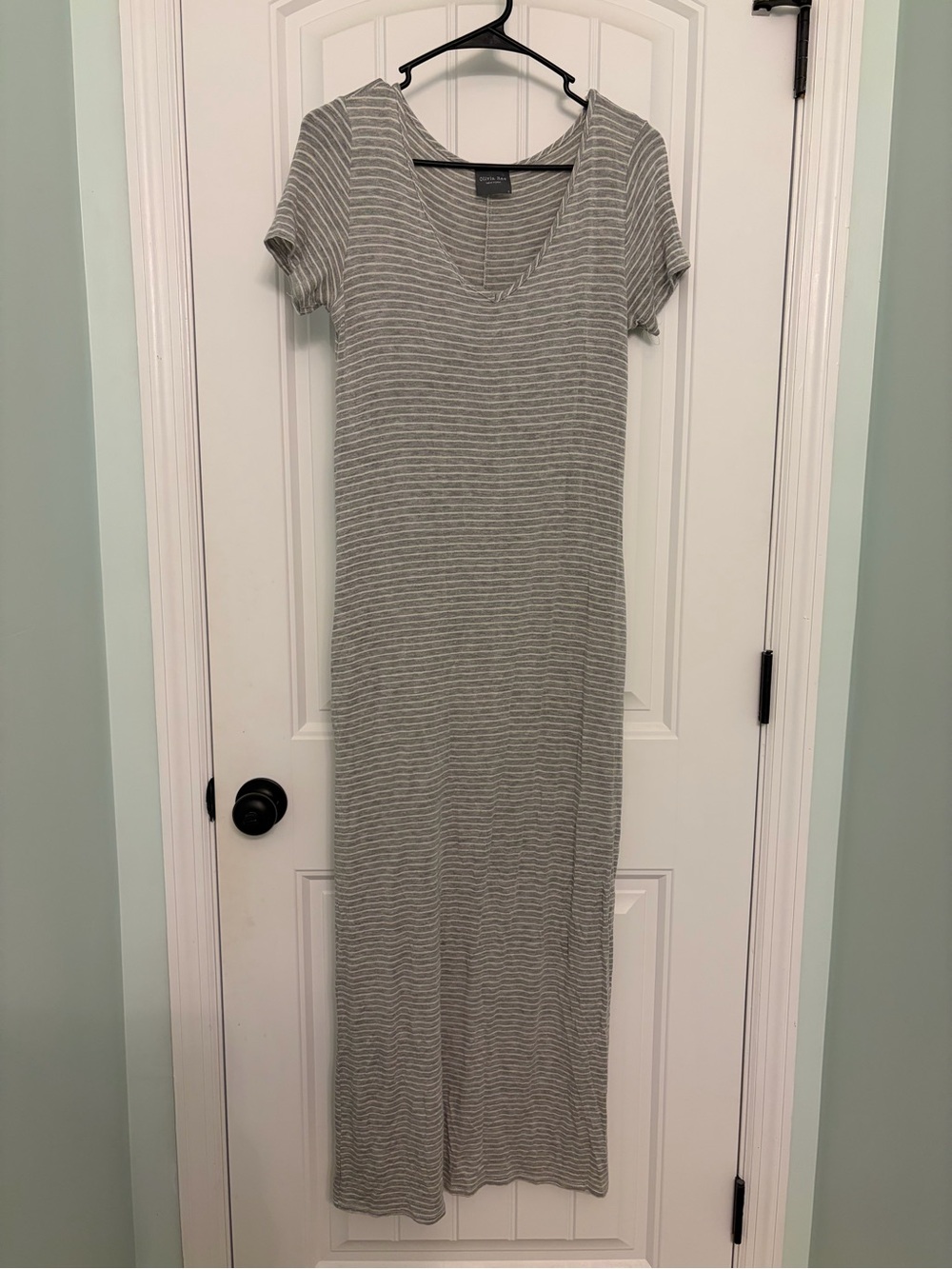 Olivia Rae Gray and White Striped Maxi Dress